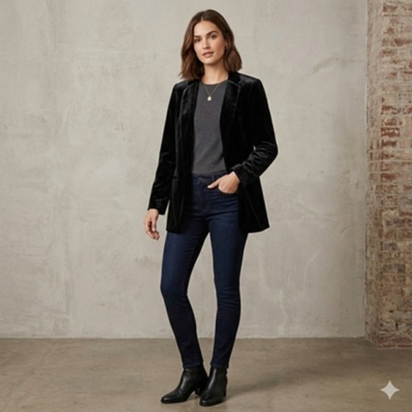 Express Jackets & Blazers - Express Blazer Jacket Womens Small Black Velvet Longline Open Front Party Formal